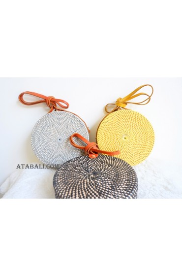 3 color solid circle rattan sling bags balinese design